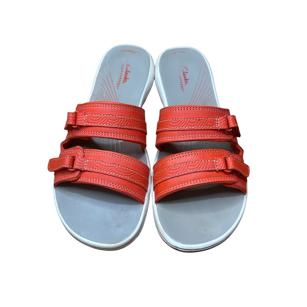 Clarks Cushion Slippers Slide Sandals Adjustable Straps Orange Size‎ 9